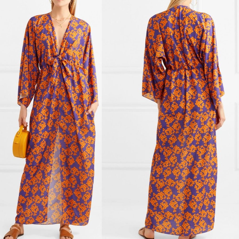Borgo De Nora Elsa Tie Front Orange and Purple Floral Maxi Dress 6